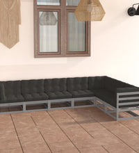 7-tlg. Garten-Lounge-Set mit Kissen Grau Massivholz Kiefer