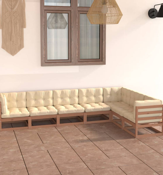 7-tlg Garten-Lounge-Set mit Kissen Honigbraun Massivholz Kiefer