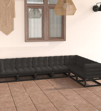 7-tlg. Garten-Lounge-Set mit Kissen Schwarz Massivholz Kiefer