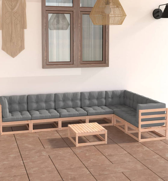 8-tlg. Garten-Lounge-Set mit Kissen Massivholz Kiefer