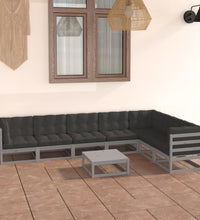 8-tlg. Garten-Lounge-Set mit Kissen Grau Massivholz Kiefer