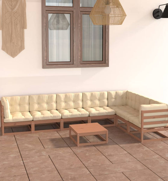 8-tlg Garten-Lounge-Set mit Kissen Honigbraun Massivholz Kiefer