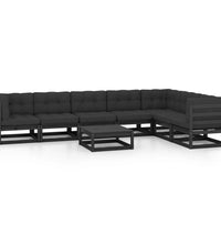 8-tlg. Garten-Lounge-Set mit Kissen Schwarz Massivholz Kiefer