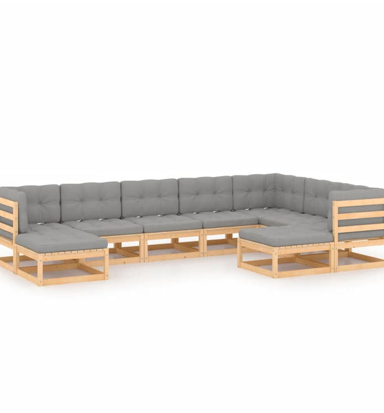 9-tlg. Garten-Lounge-Set mit Kissen Massivholz Kiefer