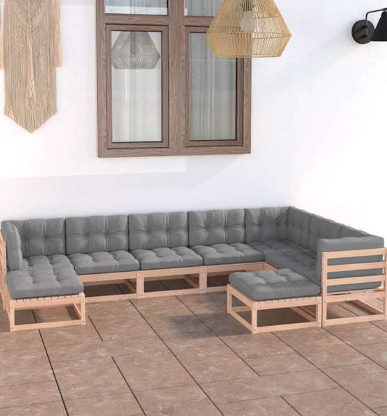 9-tlg. Garten-Lounge-Set mit Kissen Massivholz Kiefer