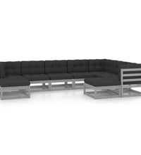 9-tlg. Garten-Lounge-Set mit Kissen Grau Massivholz Kiefer