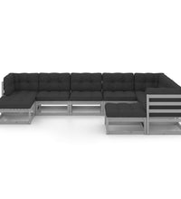 9-tlg. Garten-Lounge-Set mit Kissen Grau Massivholz Kiefer