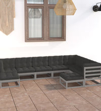 9-tlg. Garten-Lounge-Set mit Kissen Grau Massivholz Kiefer