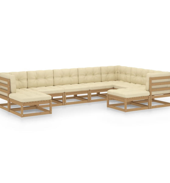 9-tlg Garten-Lounge-Set mit Kissen Honigbraun Massivholz Kiefer