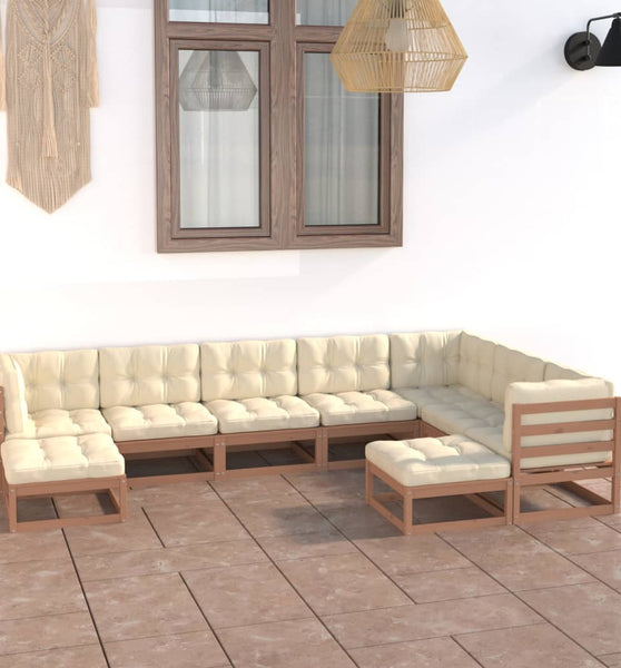 9-tlg Garten-Lounge-Set mit Kissen Honigbraun Massivholz Kiefer