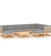 10-tlg. Garten-Lounge-Set mit Kissen Massivholz Kiefer