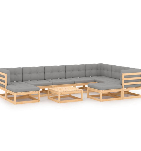 10-tlg. Garten-Lounge-Set mit Kissen Massivholz Kiefer