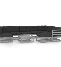 10-tlg. Garten-Lounge-Set mit Kissen Grau Massivholz Kiefer