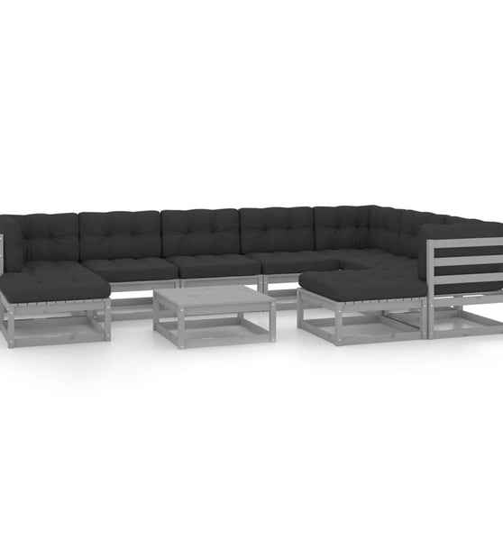 10-tlg. Garten-Lounge-Set mit Kissen Grau Massivholz Kiefer