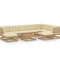 10-tlg. Garten-Lounge-Set mit Kissen Honigbraun Massivholz