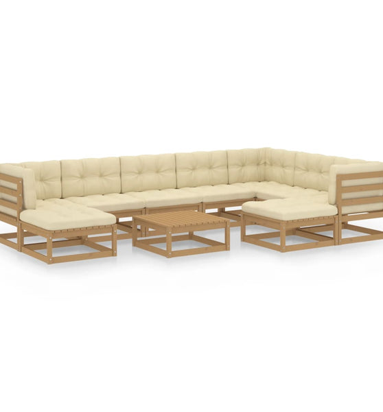 10-tlg. Garten-Lounge-Set mit Kissen Honigbraun Massivholz