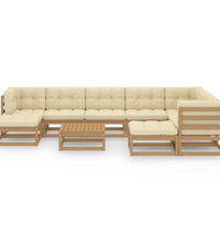 10-tlg. Garten-Lounge-Set mit Kissen Honigbraun Massivholz