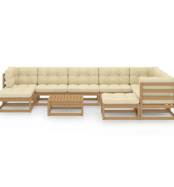 10-tlg. Garten-Lounge-Set mit Kissen Honigbraun Massivholz