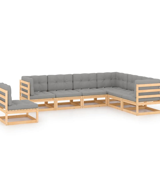 7-tlg. Garten-Lounge-Set mit Kissen Massivholz Kiefer