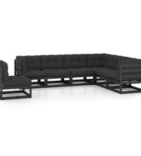 7-tlg. Garten-Lounge-Set mit Kissen Schwarz Massivholz Kiefer