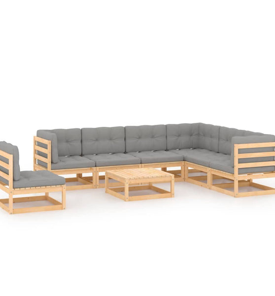 8-tlg. Garten-Lounge-Set mit Kissen Massivholz Kiefer