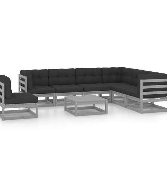 8-tlg. Garten-Lounge-Set mit Kissen Grau Massivholz Kiefer