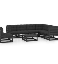 8-tlg. Garten-Lounge-Set mit Kissen Schwarz Massivholz Kiefer