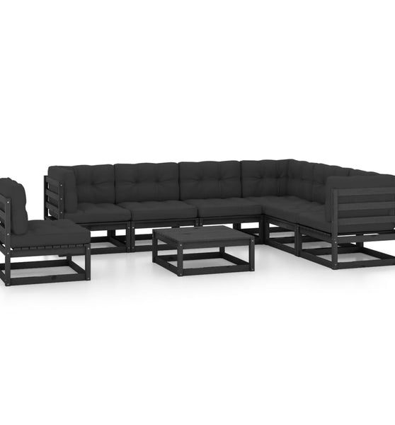 8-tlg. Garten-Lounge-Set mit Kissen Schwarz Massivholz Kiefer