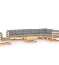 9-tlg. Garten-Lounge-Set mit Kissen Massivholz Kiefer