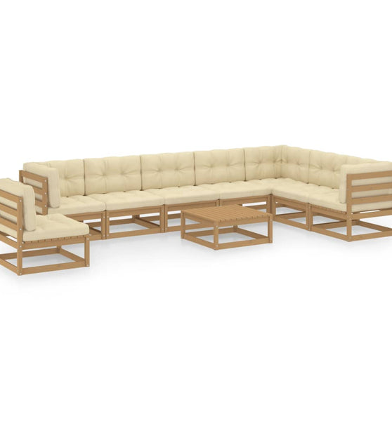 9-tlg Garten-Lounge-Set mit Kissen Honigbraun Massivholz Kiefer