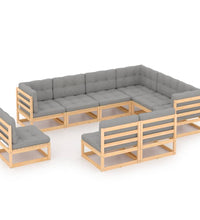 9-tlg. Garten-Lounge-Set mit Kissen Massivholz Kiefer