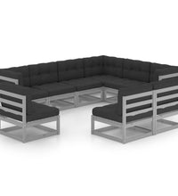 9-tlg. Garten-Lounge-Set mit Kissen Grau Massivholz Kiefer