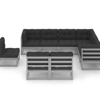 9-tlg. Garten-Lounge-Set mit Kissen Grau Massivholz Kiefer