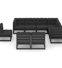 9-tlg. Garten-Lounge-Set mit Kissen Schwarz Massivholz Kiefer