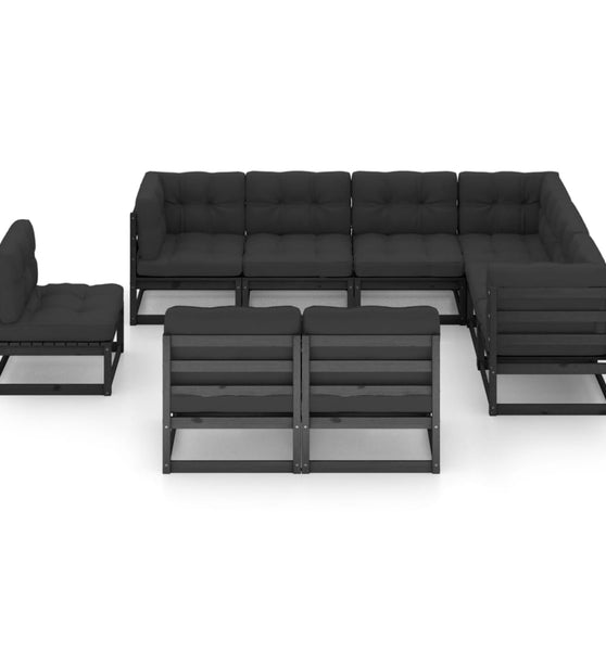 9-tlg. Garten-Lounge-Set mit Kissen Schwarz Massivholz Kiefer