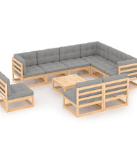 10-tlg. Garten-Lounge-Set mit Kissen Massivholz Kiefer