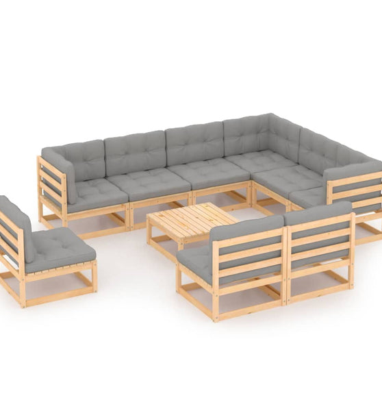 10-tlg. Garten-Lounge-Set mit Kissen Massivholz Kiefer