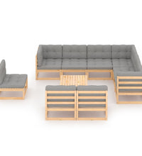 10-tlg. Garten-Lounge-Set mit Kissen Massivholz Kiefer