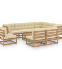 10-tlg. Garten-Lounge-Set mit Kissen Honigbraun Massivholz