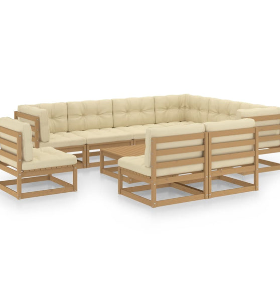 10-tlg. Garten-Lounge-Set mit Kissen Honigbraun Massivholz