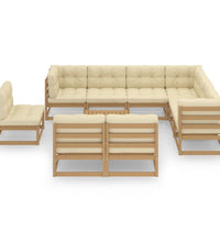 10-tlg. Garten-Lounge-Set mit Kissen Honigbraun Massivholz