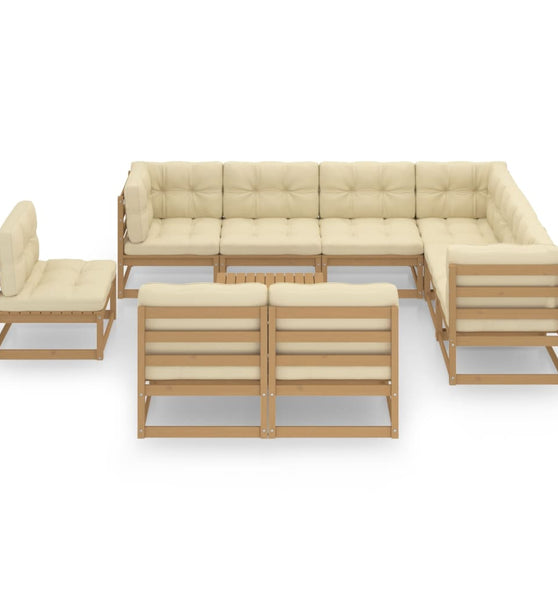 10-tlg. Garten-Lounge-Set mit Kissen Honigbraun Massivholz