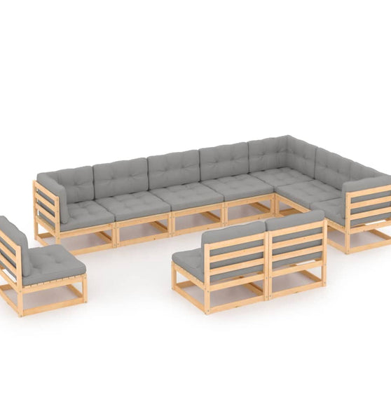 10-tlg. Garten-Lounge-Set mit Kissen Massivholz Kiefer