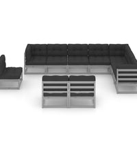 10-tlg. Garten-Lounge-Set mit Kissen Grau Massivholz Kiefer