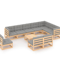 11-tlg. Garten-Lounge-Set mit Kissen Kiefer Massivholz