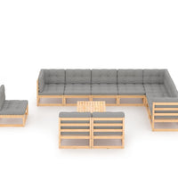 11-tlg. Garten-Lounge-Set mit Kissen Kiefer Massivholz