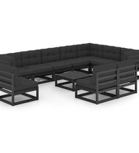 11-tlg. Garten-Lounge-Set mit Kissen Schwarz Kiefer Massivholz