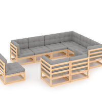 9-tlg. Garten-Lounge-Set mit Kissen Massivholz Kiefer