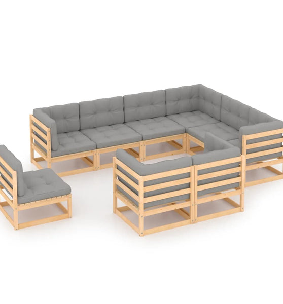 9-tlg. Garten-Lounge-Set mit Kissen Massivholz Kiefer