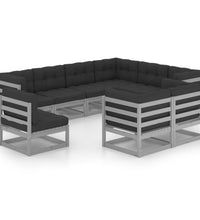 9-tlg. Garten-Lounge-Set mit Kissen Grau Massivholz Kiefer